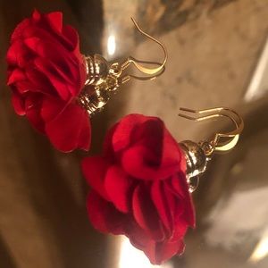 22K Red and Gold Flowered Dangly Earrings